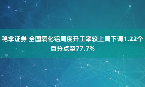 稳拿证券 全国氧化铝周度开工率较上周下调1.22个百分点至77.7%